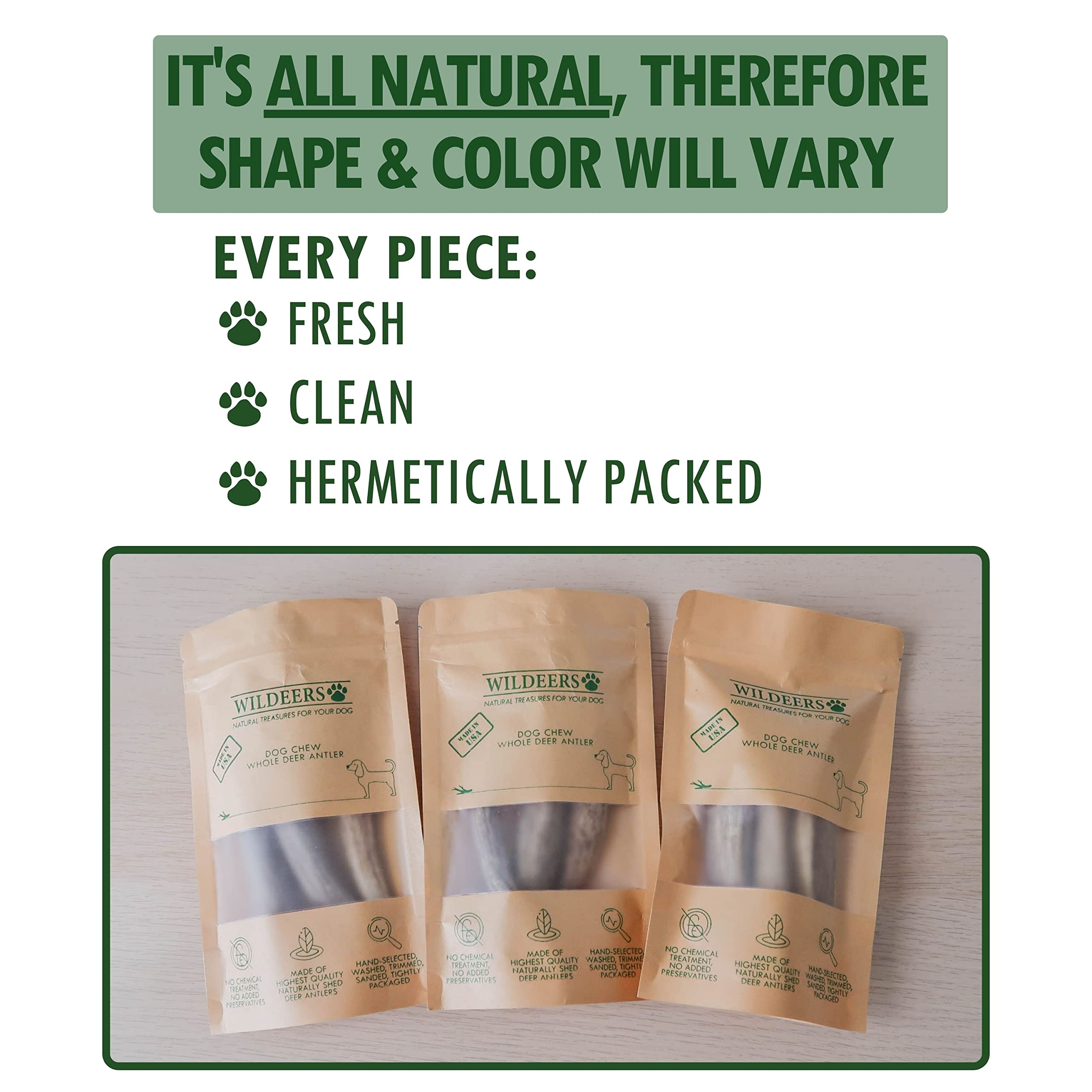 Wildeers Premium Deer Antlers for Dogs - Dog Antler Chews - Made in USA, Naturally Shed, Healthy Treat - Grade A, 4-5 in, 3 Piec
